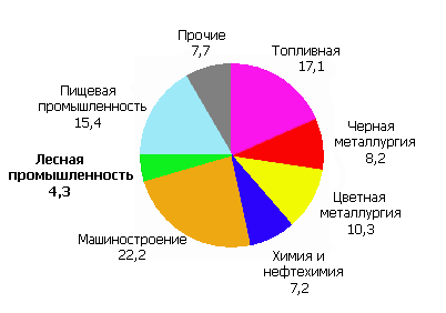 Структура российского промышленного производства по отраслям промышленности в 2004 г